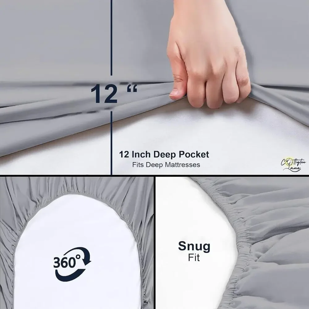 Cottinton Lane 4 Piece Full XL Size Sheet‎ Set, Premium 100% Egyptian Cotton 400